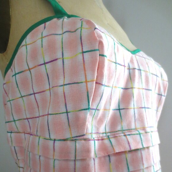 New! Unique Vintage Pink Plaid Dress - Picture 5 of 12